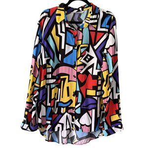 Big Dart Pop Art Print Womens 90s Vintage Button-Up Blouse UK 22 US 18/20